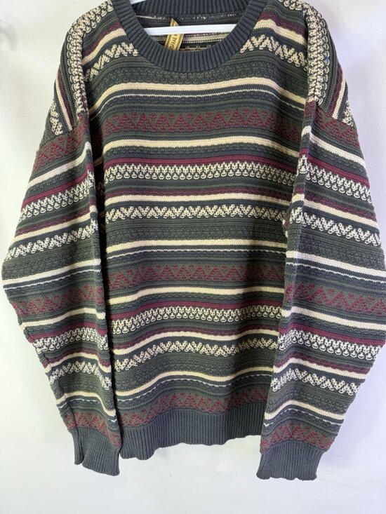 Vintage 90s Coogi Style 3D Knit Rainbow Crewneck Sweater Streetwear - Picture 3 of 6